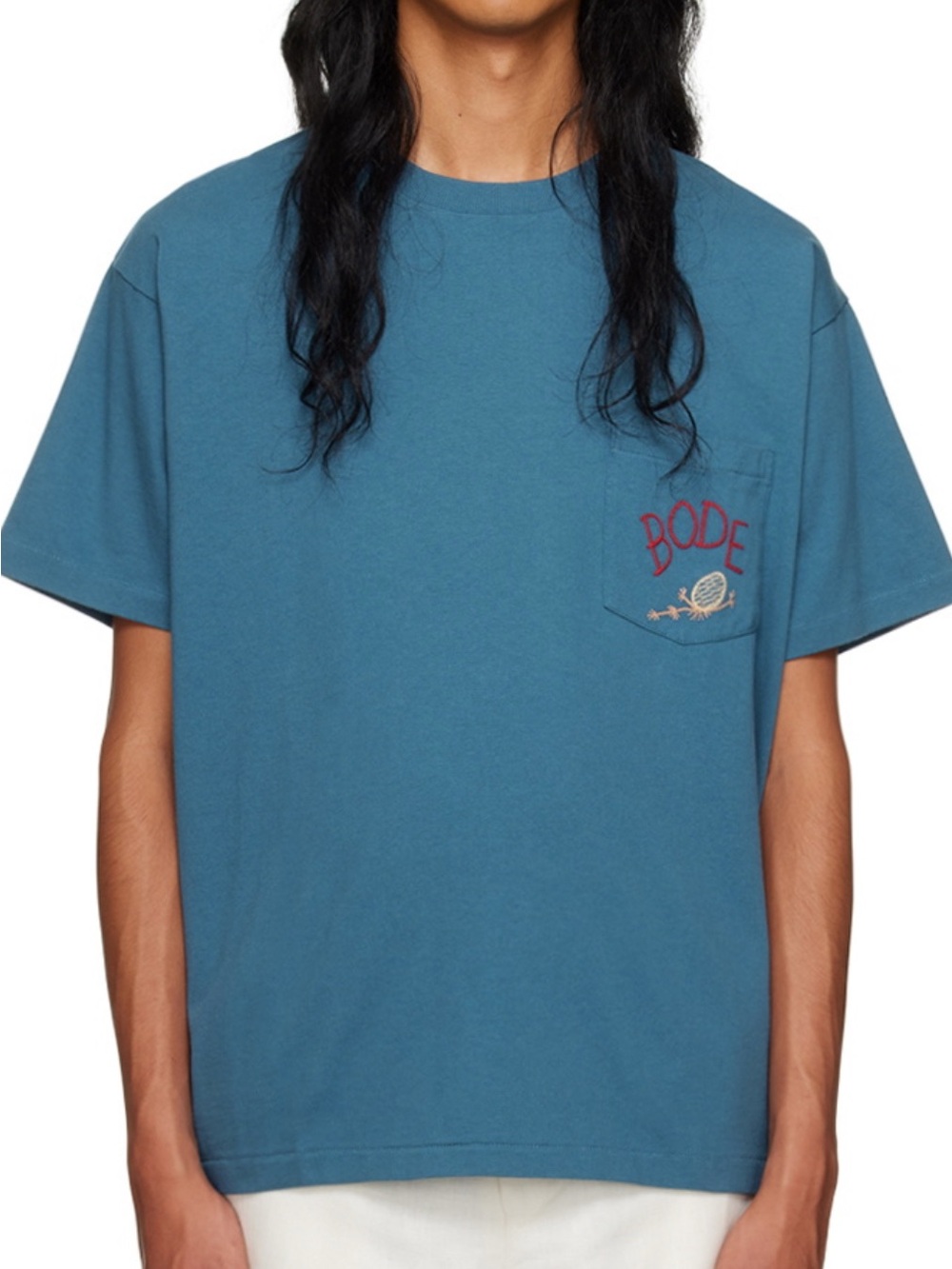 BODE Sweet Pine Pocket Tee with Embroidered Logo | Size M /L | Blue